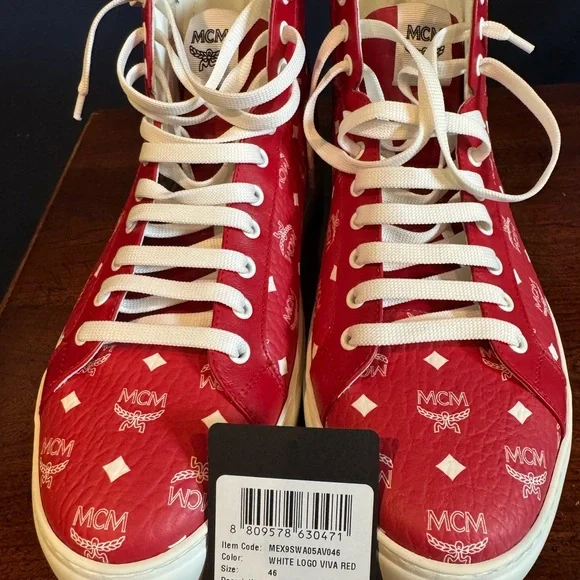 MCM Red and White Logo High-Tops